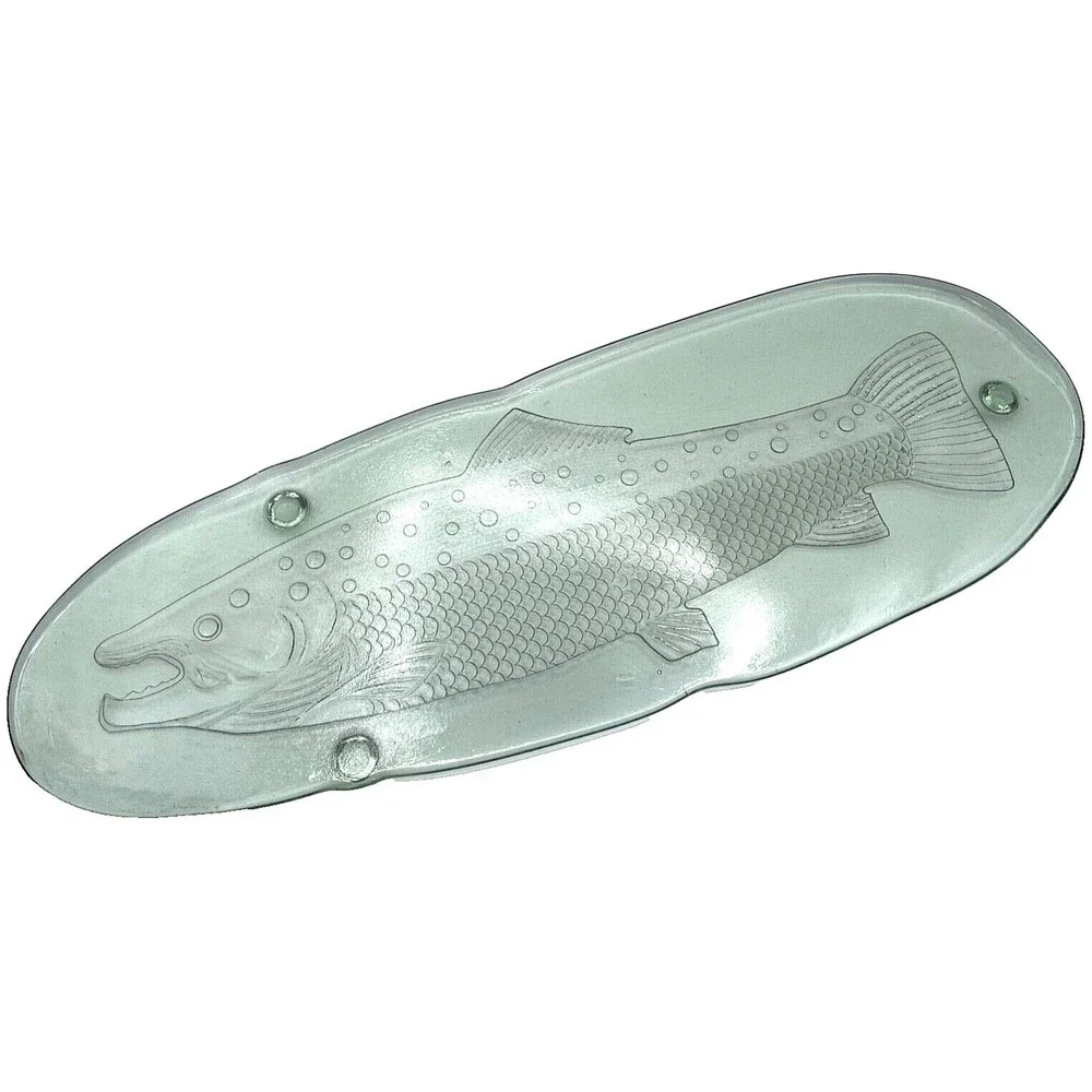 NEW Large Pottery Barn Serving Platter Fish Salmon Thick Green Glass Italy 23